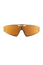 VERSACE Shield Sunglasses in Black & Gold, view 4, click to view large image.