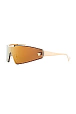 VERSACE Shield Sunglasses in Black & Gold, view 5, click to view large image.