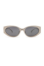 VERSACE Oval Sunglasses in Silver & Light Grey Mirror Silver, view 1, click to view large image.