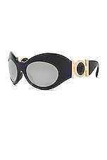 VERSACE Oval Sunglasses in Black & Mirror Silver, view 2, click to view large image.
