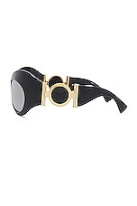 VERSACE Oval Sunglasses in Black & Mirror Silver, view 3, click to view large image.