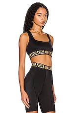 VERSACE Laserata Sports Bra in Nero, view 2, click to view large image.