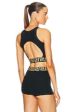 VERSACE Lycra Matte Sport Bra in Black, view 1, click to view large image.