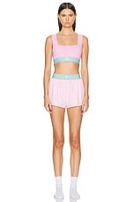 VERSACE Logo Band Sport Bra in Pastel Pink, Pastel Blue, & Mint, view 4, click to view large image.