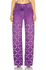 VERSACE Laser Cut Wide Leg Jean in Black & Dark Orchid, view 1, click to view large image.