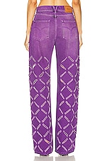 VERSACE Laser Cut Wide Leg Jean in Black & Dark Orchid, view 3, click to view large image.