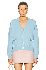 VERSACE Interlock Knit Cardigan in Pale Blue, view 1, click to view large image.