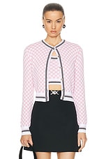 VERSACE Long Sleeve Cardigan in White & Pale Pink, view 1, click to view large image.