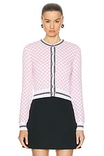 VERSACE Long Sleeve Cardigan in White & Pale Pink, view 2, click to view large image.