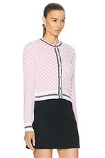 VERSACE Long Sleeve Cardigan in White & Pale Pink, view 3, click to view large image.