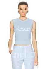 VERSACE Sleeveless Sweater in Pastel Blue, view 1, click to view large image.