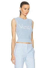 VERSACE Sleeveless Sweater in Pastel Blue, view 2, click to view large image.