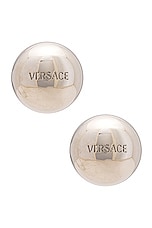 VERSACE Logo Earrings in Palladium, view 1, click to view large image.
