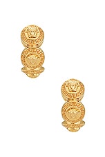 VERSACE Textured Earrings in Gold, view 1, click to view large image.