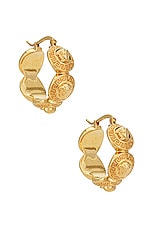 VERSACE Textured Earrings in Gold, view 3, click to view large image.