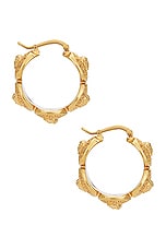 VERSACE Textured Earrings in Gold, view 4, click to view large image.
