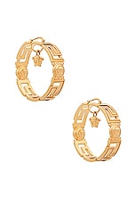 VERSACE Metal Circle Earrings in Gold, view 1, click to view large image.