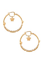 VERSACE Metal Circle Earrings in Gold, view 3, click to view large image.