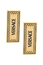 VERSACE Metal Rectangle Earrings in Versace Gold & Black, view 1, click to view large image.