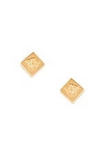 VERSACE Metal Square Earrings in Versace Gold, view 1, click to view large image.