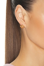 VERSACE Metal Square Earrings in Versace Gold, view 2, click to view large image.
