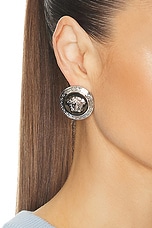 VERSACE Metal Circle Earrings in Palladium, view 2, click to view large image.