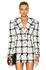 VERSACE Tweed Check Blazer in Bianco & Nero, view 1, click to view large image.