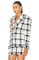 VERSACE Tweed Check Blazer in Bianco & Nero, view 3, click to view large image.