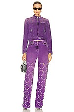 VERSACE Denim Jacket in Black & Dark Orchid, view 4, click to view large image.