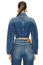 VERSACE Cropped Denim Jacket in Medium Blue, view 3, click to view large image.