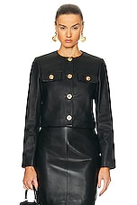 VERSACE Plonge Leather Jacket in Black, view 1, click to view large image.