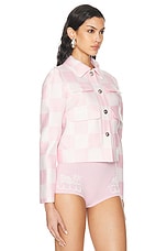 VERSACE Silk Jacket in Pastel Pink & White, view 2, click to view large image.