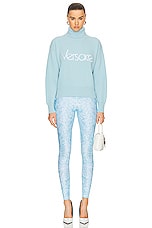 VERSACE Lycra Baroque Leggings in Pale Blue, view 4, click to view large image.