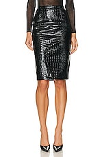 VERSACE Leather Midi Skirt in Black, view 1, click to view large image.
