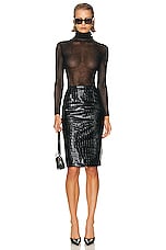VERSACE Leather Midi Skirt in Black, view 4, click to view large image.