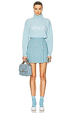 VERSACE Heritage Tweed Skirt in Pale Blue, view 4, click to view large image.