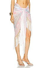 VERSACE Fringe Pareo in Pastel Pink, White, & Silver, view 2, click to view large image.