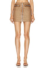 VERSACE Logo Mini Skirt in Brown & Beige, view 1, click to view large image.