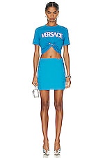 VERSACE All Over Mini Skirt in Mediterranean Blue, view 5, click to view large image.