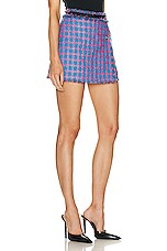 VERSACE Check Mini Skirt in Mediterranean Blue & Flamingo, view 2, click to view large image.