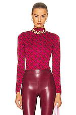 VERSACE La Greca Jacquard Top in Parade Red & Fuchsia, view 1, click to view large image.