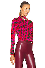 VERSACE La Greca Jacquard Top in Parade Red & Fuchsia, view 2, click to view large image.