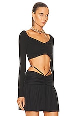 VERSACE Long Sleeve Ruched Crop Top in Nero, view 2, click to view large image.