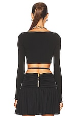 VERSACE Long Sleeve Ruched Crop Top in Nero, view 3, click to view large image.