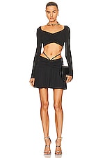 VERSACE Long Sleeve Ruched Crop Top in Nero, view 4, click to view large image.