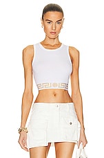 VERSACE Greca Border Bralette Top in Bianco Ottico, view 1, click to view large image.