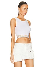 VERSACE Greca Border Bralette Top in Bianco Ottico, view 2, click to view large image.