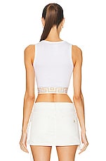 VERSACE Greca Border Bralette Top in Bianco Ottico, view 3, click to view large image.