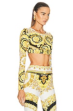 VERSACE Tessuto Long Sleeve Top in Bianco, Oro, & Nero, view 2, click to view large image.