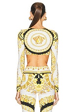 VERSACE Tessuto Long Sleeve Top in Bianco, Oro, & Nero, view 3, click to view large image.